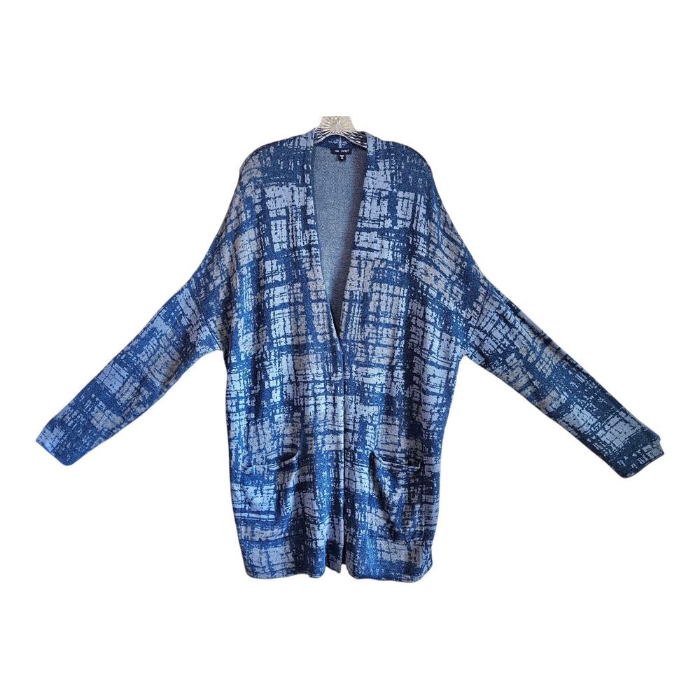 J JILL PURE Women's XL Cardigan Sweater Artisanal Indigo Blue Gray Oversized 54"
